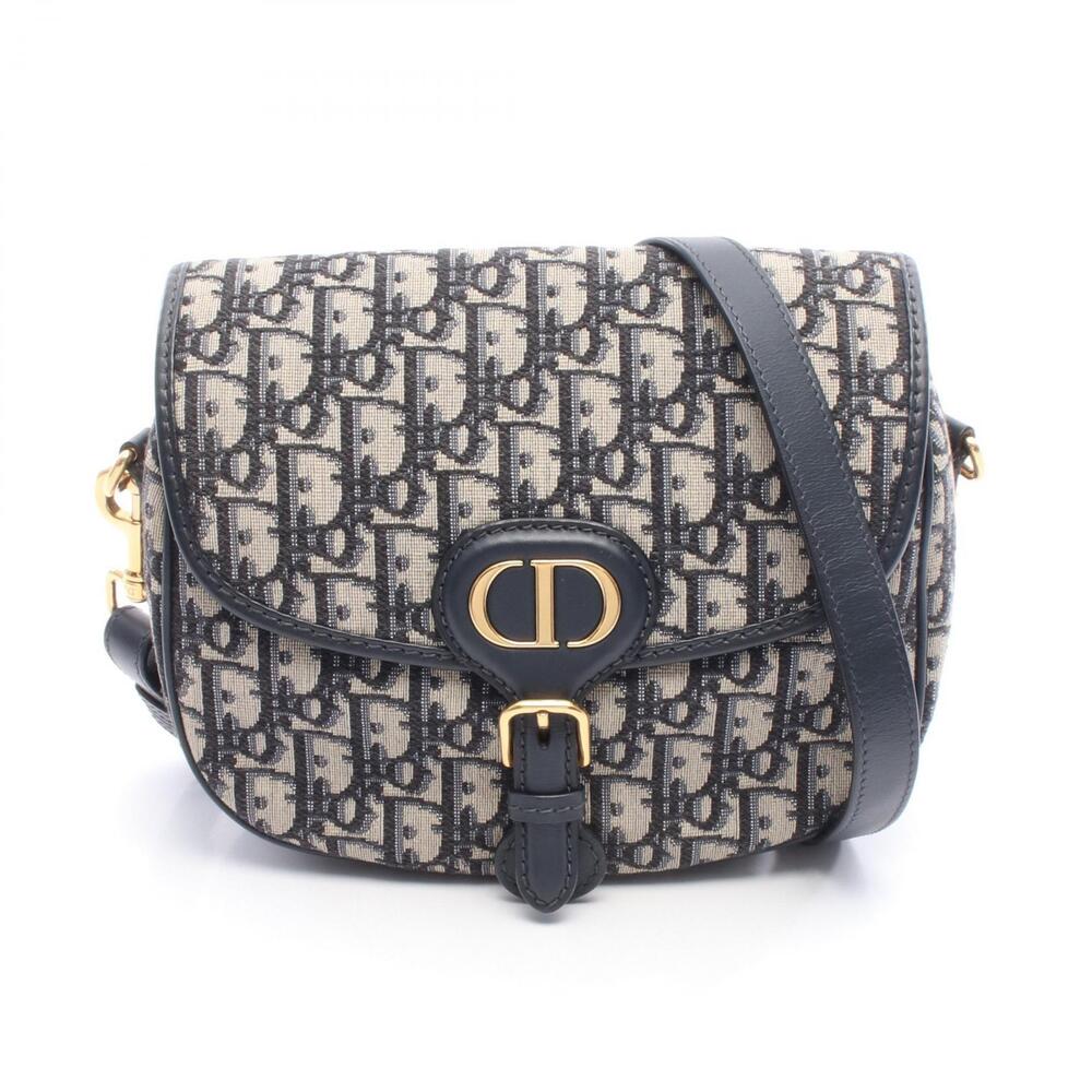 Dior Boy Oblique Jacquard Shoulder Bag Canvas Leather Navy Blue Gray